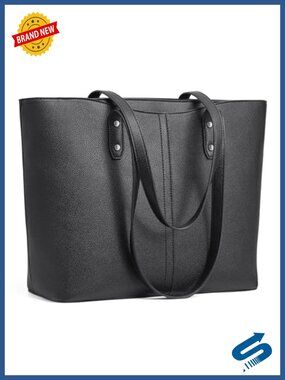 Faux Leather Large Tote Bag with Laptop Sleeve, Travel Work